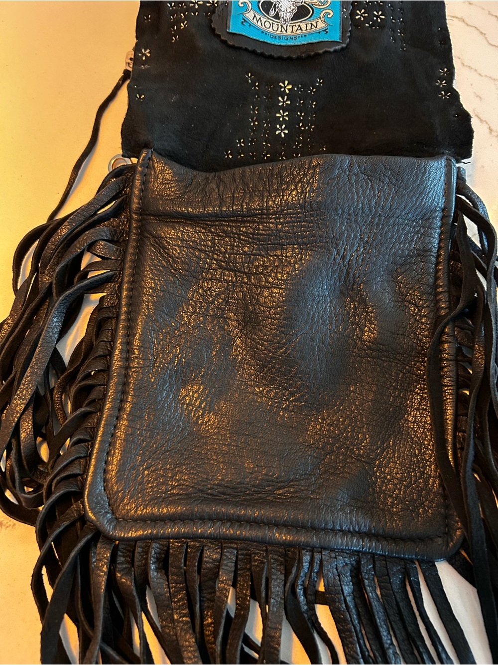 Black Fringe Crossbody Bag with Rhinestone Skull Accent - Picture 5 of 8